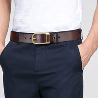 Retro Men's Genuine Leather Cowhide Waist Belt - Alloy Pin Buckle, Casual Business Trouser Belt
