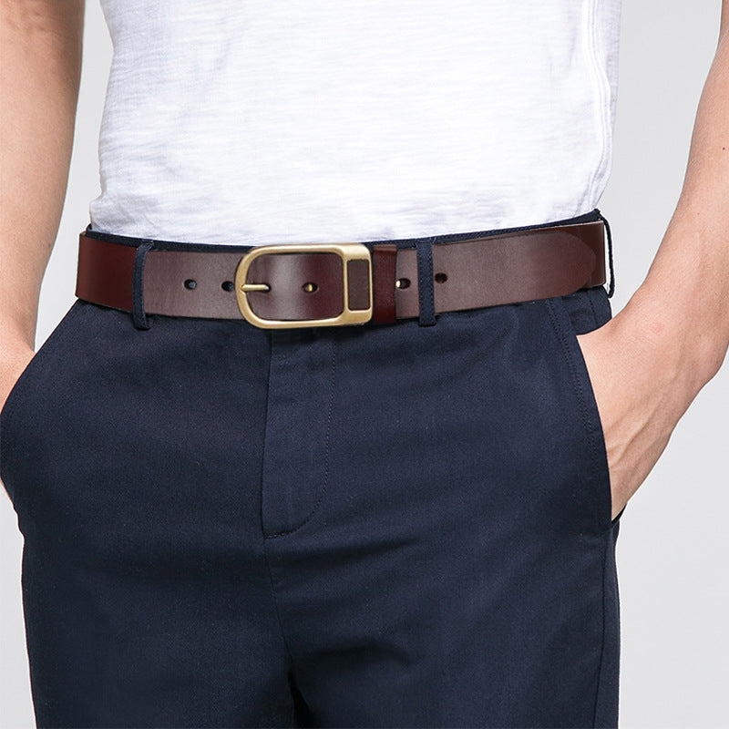 Retro Men's Genuine Leather Cowhide Waist Belt - Alloy Pin Buckle, Casual Business Trouser Belt