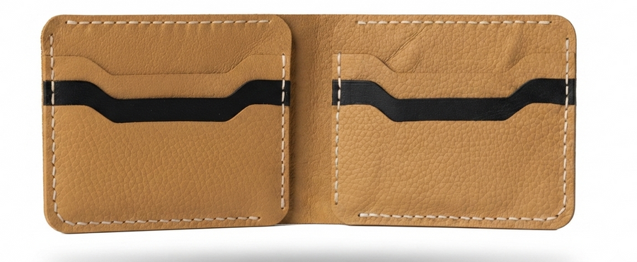 Brown Leather Bi-Fold Wallet for Men, 6 Card Slot 2 hidden and 1 cash pocket