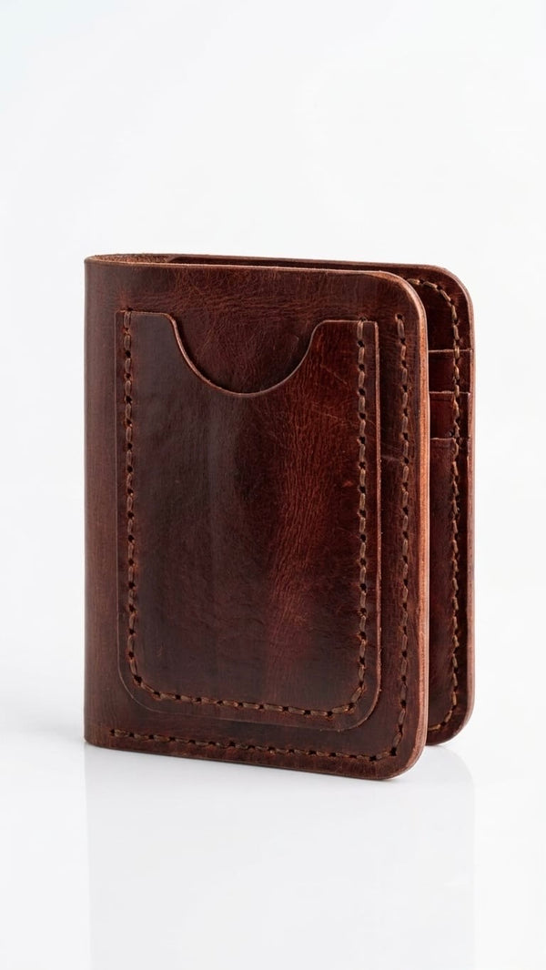 Genuine Leather Mini Wallet – Slim Card Holder with 6 Card Slots 2 pocket outside & Cash Pocket